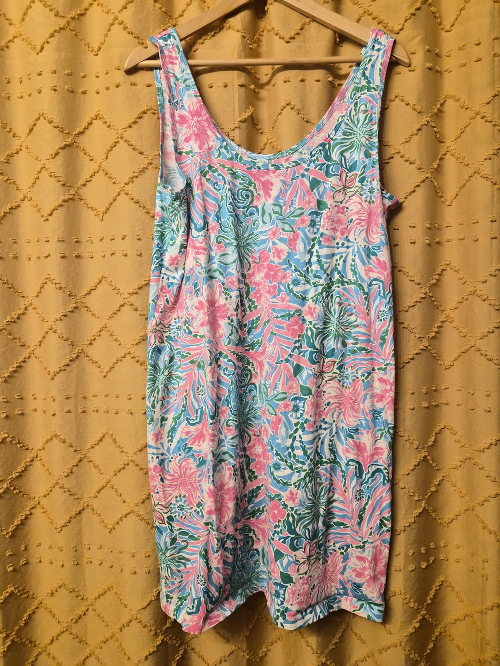 Lilly Pulitzer Pink, Teal & White Floral Scoop Neck Tank Dress